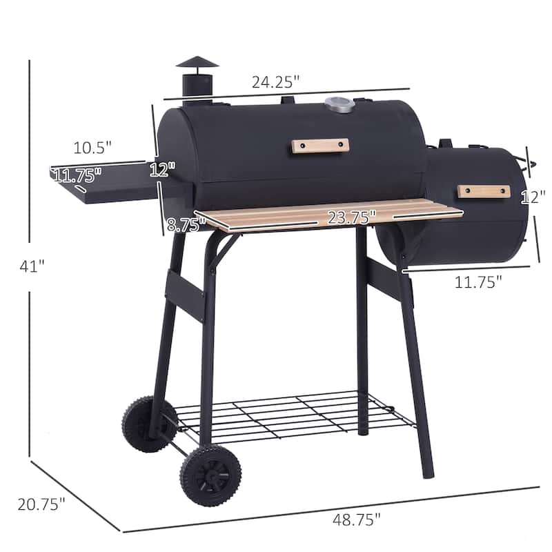 Outsunny Steel Portable Backyard Charcoal BBQ Grill and Offset Smoker - N/A