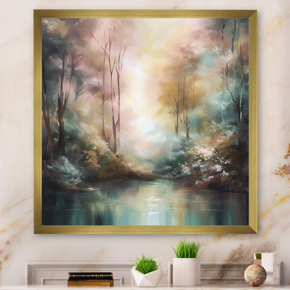 Designart "Whimsical Stream" Landscape Mountains Framed Wall Art For Living Room