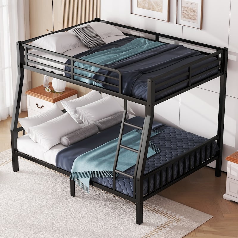 Metal Bunk Bed with Ladder and Slats Support for Adults Teens