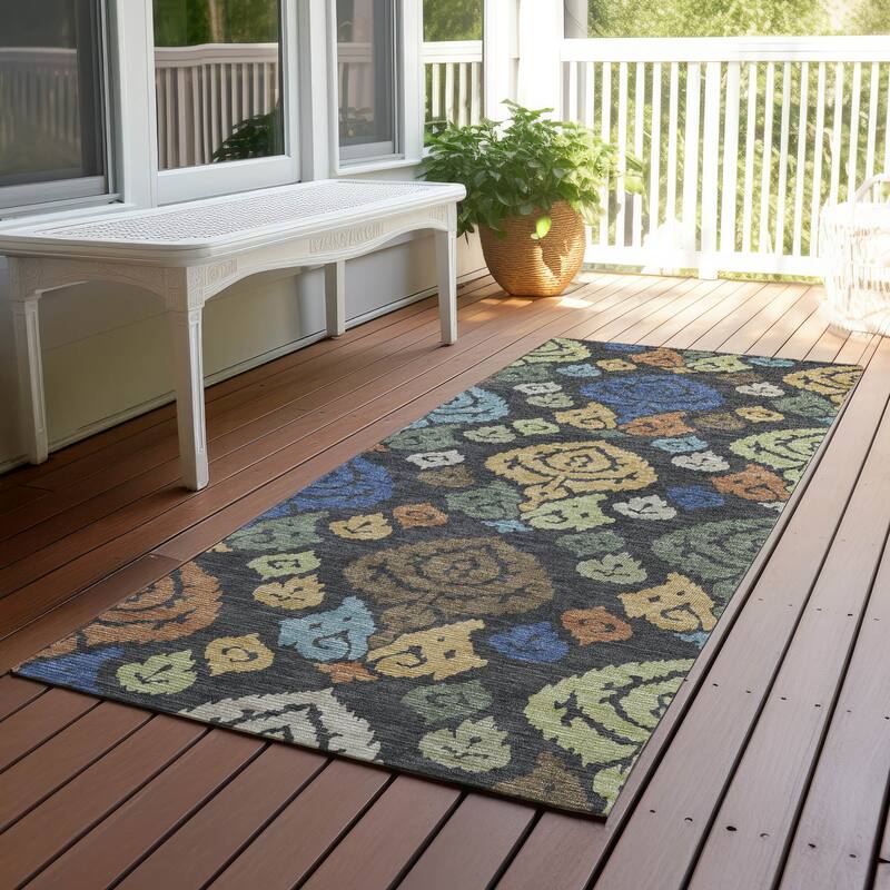 Machine Washable Indoor/ Outdoor Casual Zona Chantille Rug - Charcoal - 2'3" x 7'6"