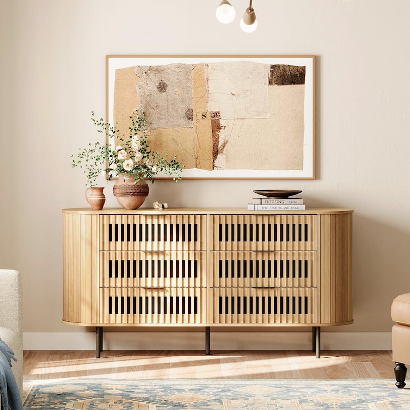 WAMPAT Fluted Dresser for Bedroom with 6 Drawers