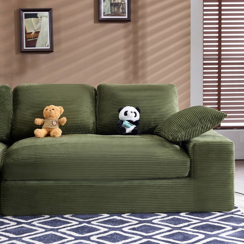 Roomfitters Corduroy Compressed Sofa with 3 Back Cushions & 2 Pillows, Soft Skin-Friendly Couch for Cozy Living Room