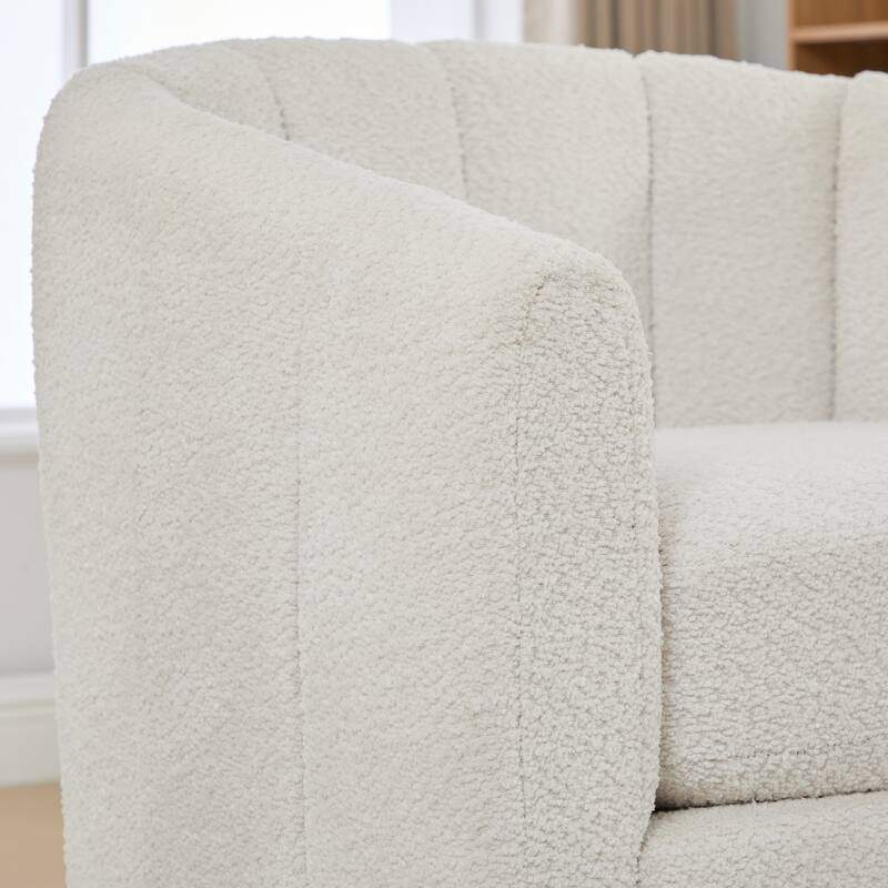 Chenille Upholstered Swivel Barrel Chair, Tufted Pumpkin-Shape Club Armchair, Lounge Reading Chair with Metal Base