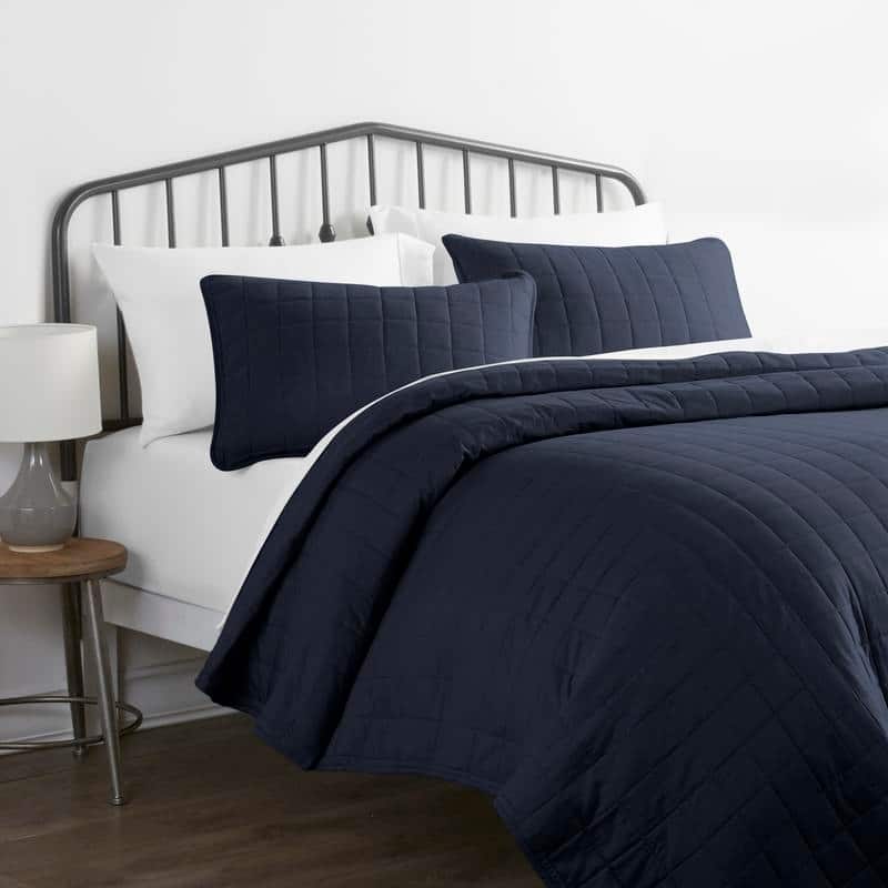 Becky Cameron Premium Ultra Soft Square Quilted Coverlet Set - Navy - King