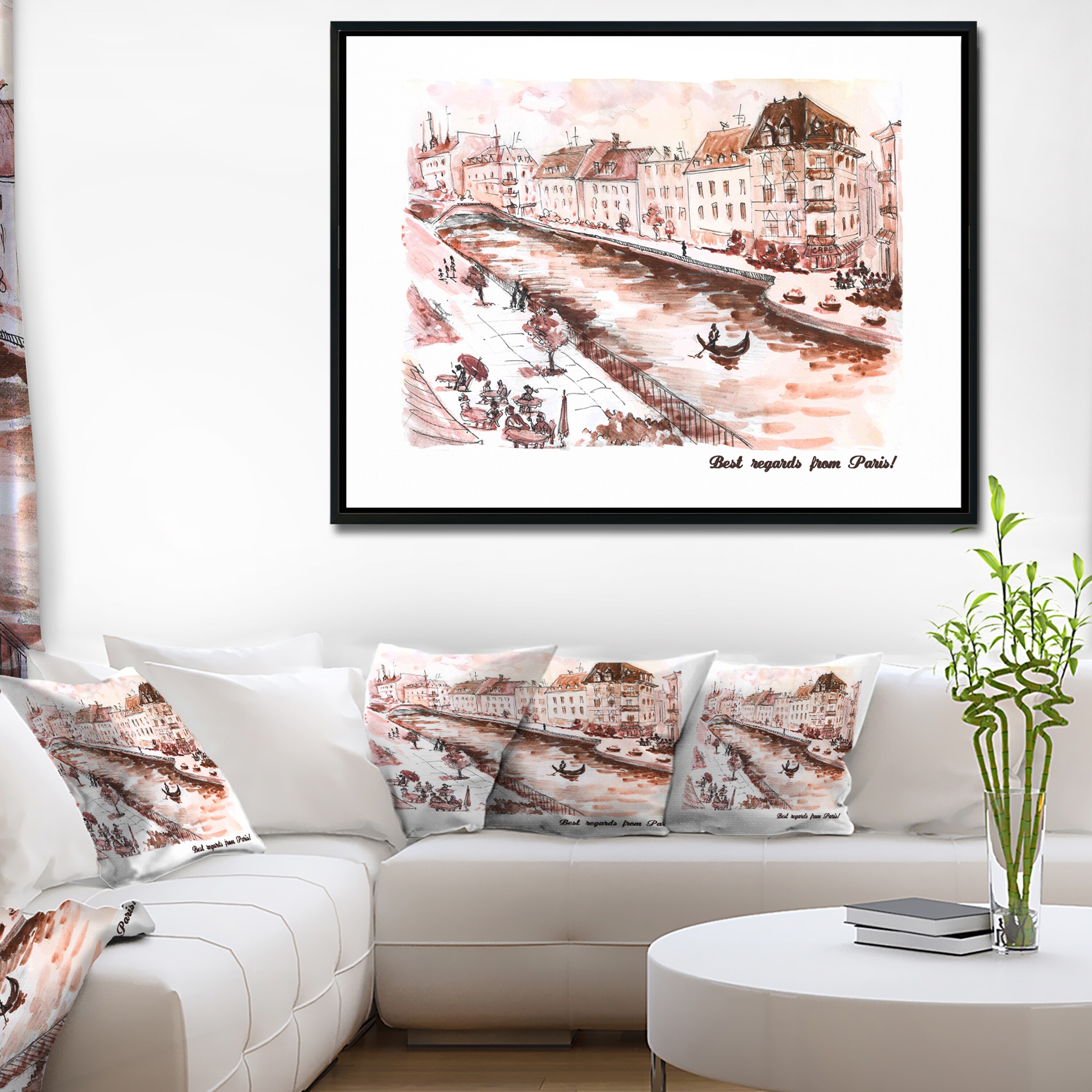 Designart Sepia Hand Drawn Sketch Of Paris Cityscape Framed Canvas Art Print Overstock 18952607 Independent art hand stretched around super sturdy wood frames. designart sepia hand drawn sketch of paris cityscape framed canvas art print