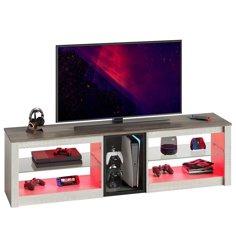 63" TV Stand Gaming Entertainment Center for TVs up to 70" with LED Lights Cabinet and Shelves