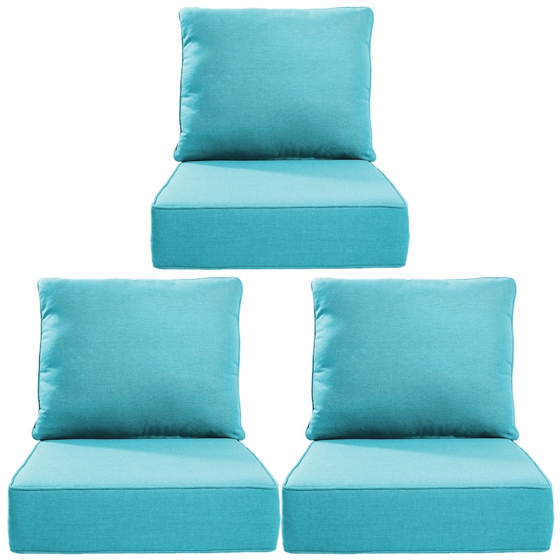 Gymojoy 24"x24"x6" Thick Cushions & Pillows Set - Deep Seat Indoor/Outdoor Water & Fade Resistant - Pale Blue - Three Sets