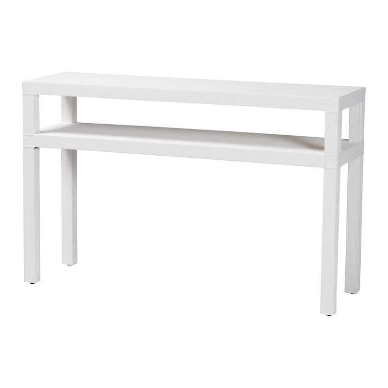 Gale Natural Grasscloth Console Table - Two-Tier Entryway Table with Open Shelf, Modern Coastal Accent Table - White