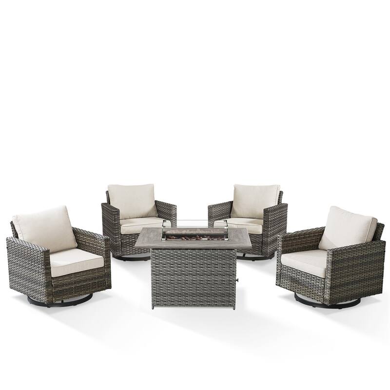 4 Swivel Chair with Fire Pit Table Grey-Beige - Grey