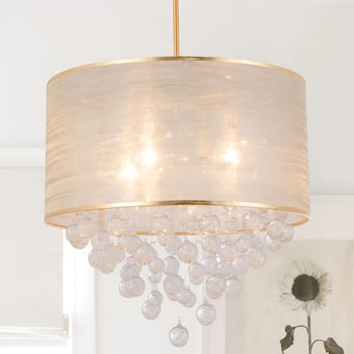 Gold 4-Light Drum Traditional Chandelier with Glass Bubbles, Luxury Decor - N/A
