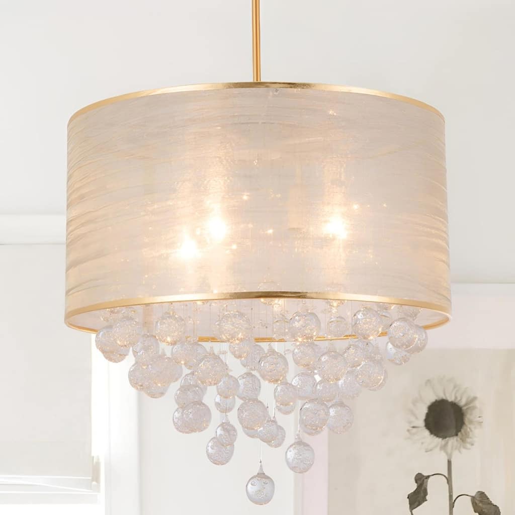 Gold 4-Light Drum Traditional Chandelier with Glass Bubbles, Luxury Decor - N/A