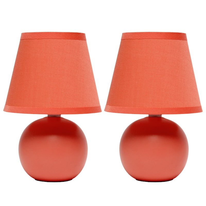 8.66" Petite Orb Lamp Two Pack Set w Matching Fabric Shade - Orange