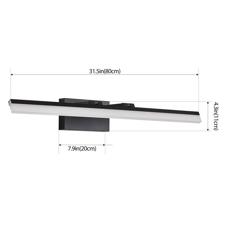 32 Inch Modern LED Bathroom Vanity Light,Sleek Black Metal Wall Light