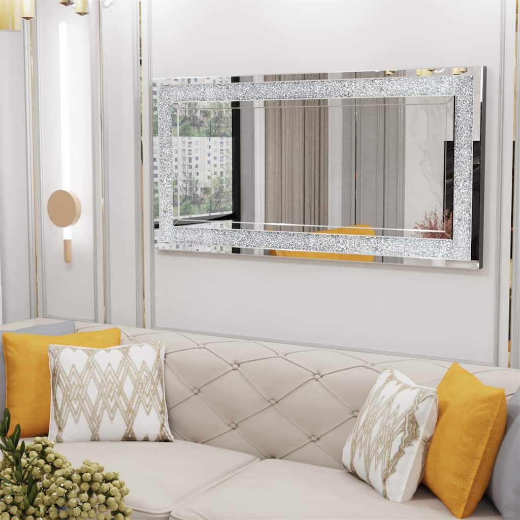 Luxury Stylish Wall Mirror w/Crushed Diamond for Living Room Bedroom