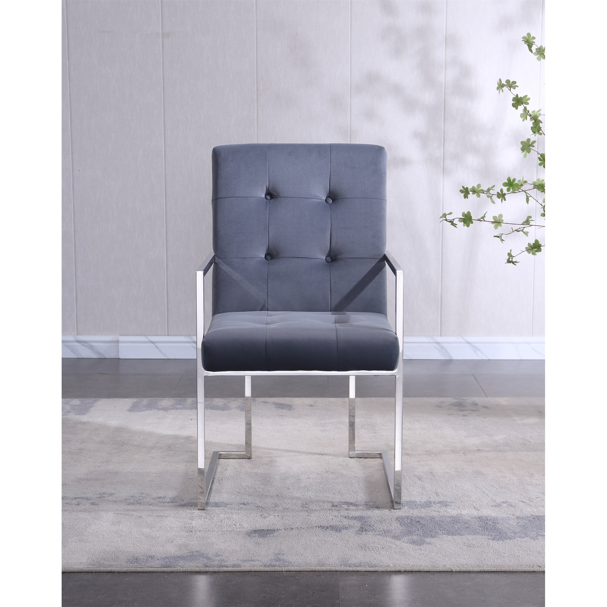 Silver velvet dining discount chair