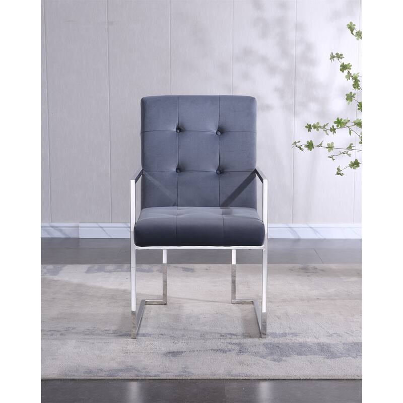 Velvet Dining Chair Tufted Design and Silver Finish Stainless Base