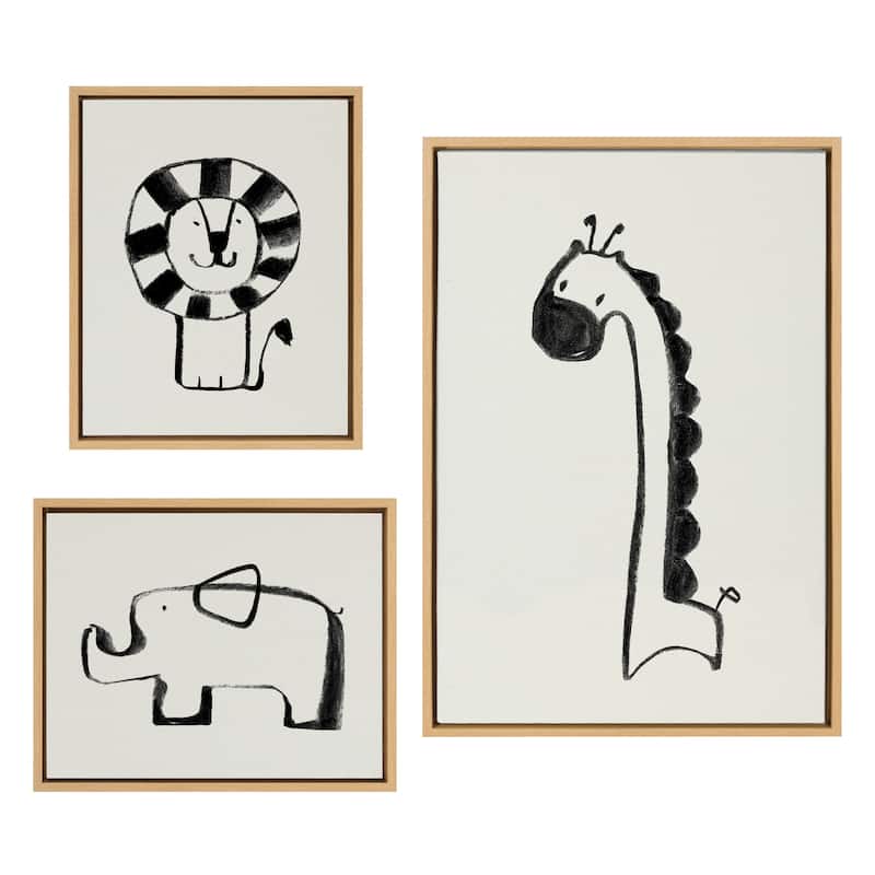 Kate and Laurel Sylvie Animal Canvas Art Set by Teju Reval - 3 Piece Set - Natural