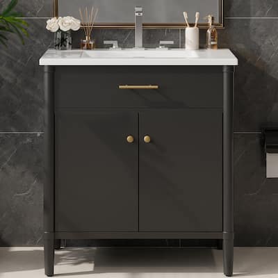 31" Bathroom Vanity With Sink, Modern Cabinet Featuring Soft-Close Doors, Adjustable Shelf, And Rubber Wood Legs‌