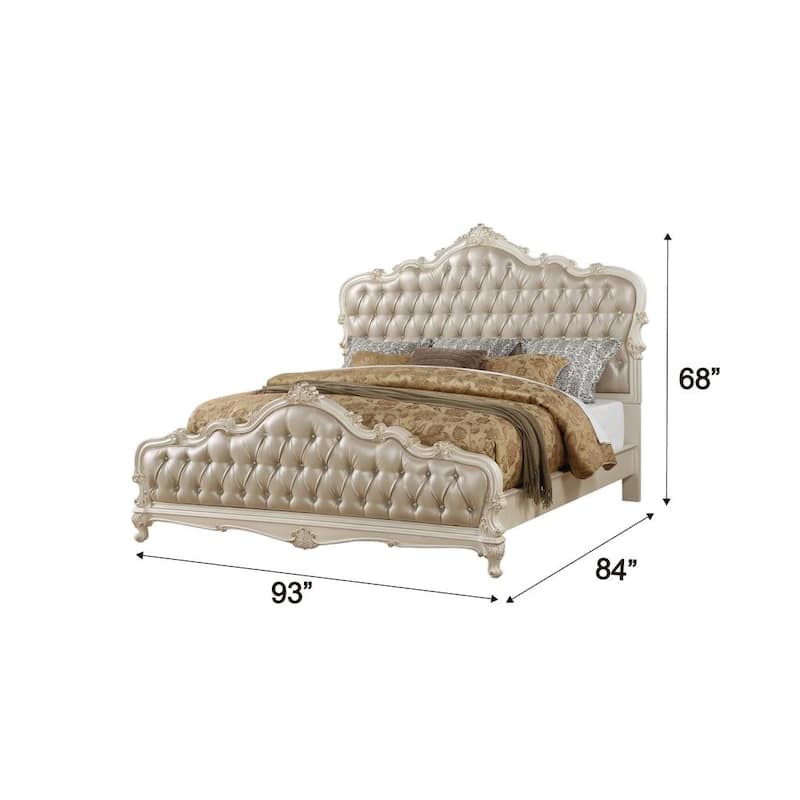 Acme Furniture Chantelle Rose Gold Faux Leather Pearl White Bed