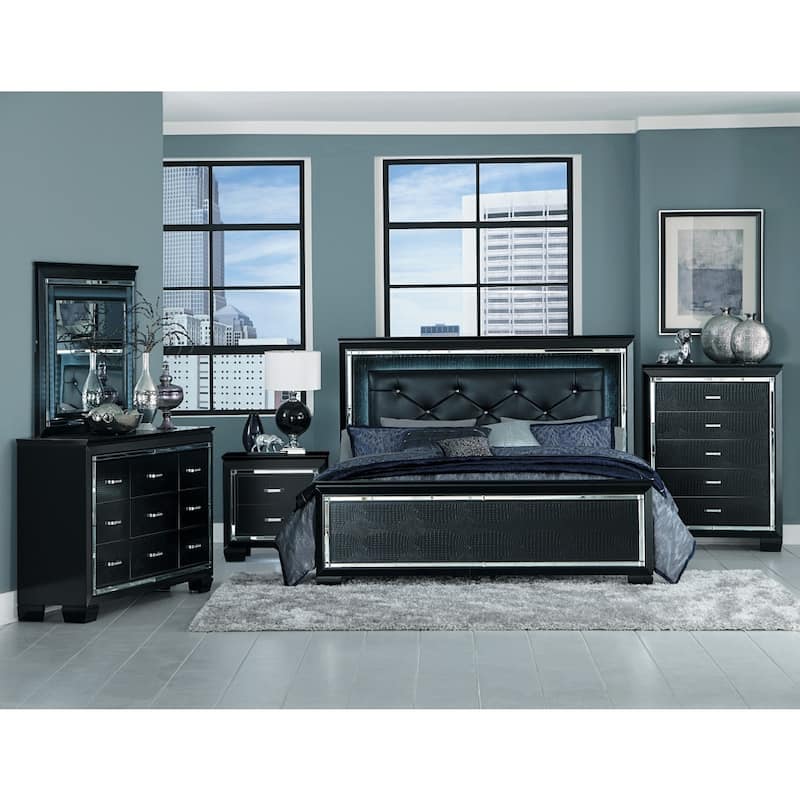 Audi Black LED Faux Leather Upholstered Tufted Bed