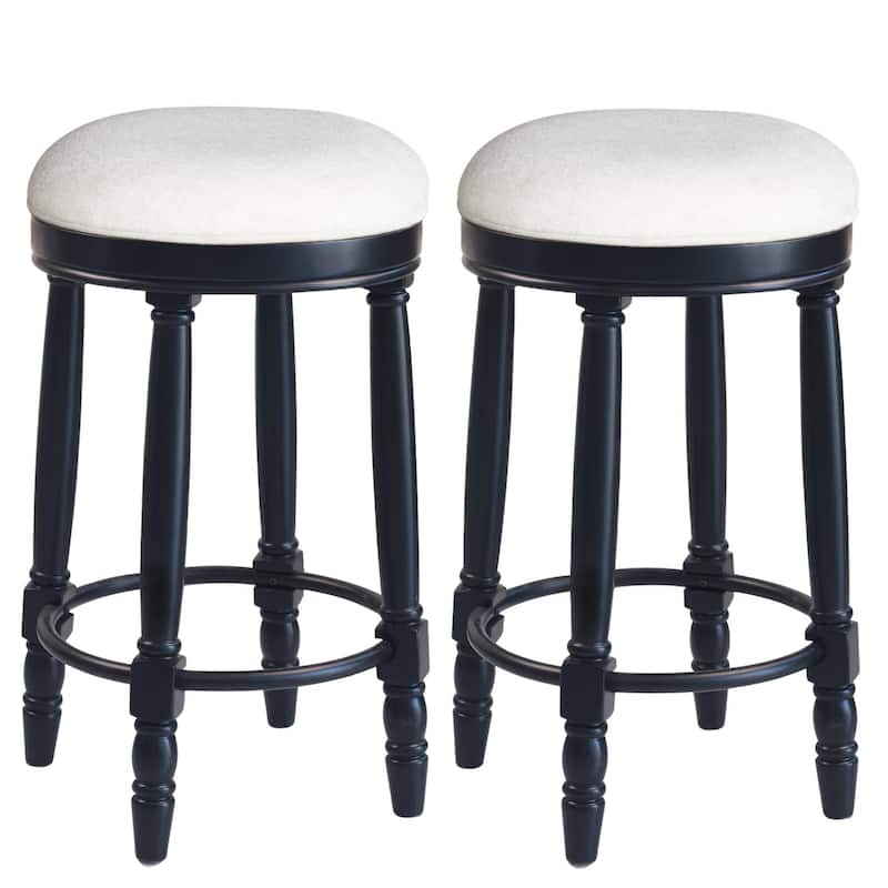 Bar Stools Set of 2, 26" Counter Height, 360° Swivel Wooden Bar stool with Fabric Upholstered Seat