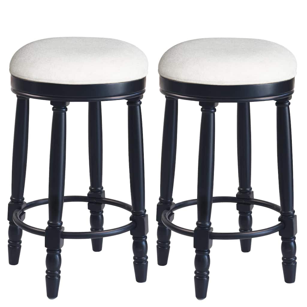 Bar Stools Set of 2, 26" Counter Height, 360° Swivel Wooden Barstool with Fabric Upholstered Seat