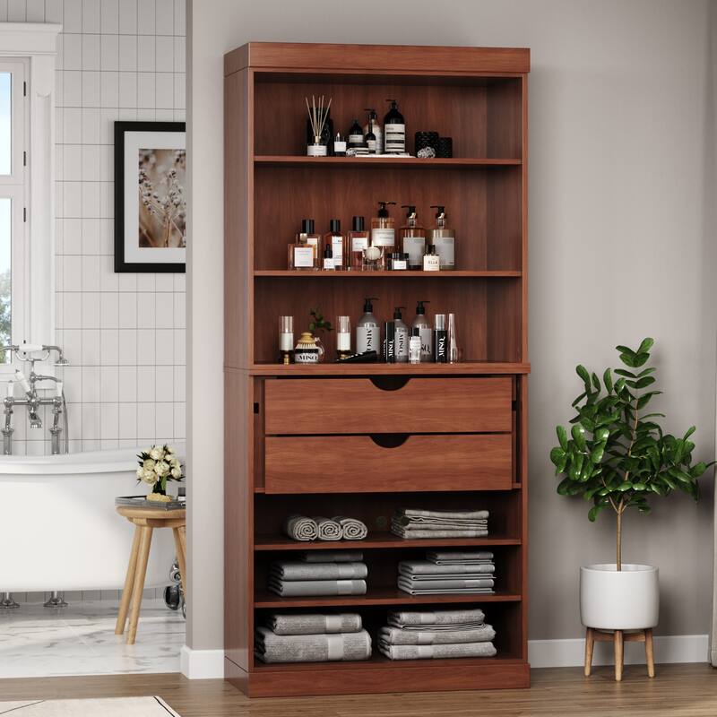 100% Solid Wood 32" Bathroom Cabinet with Optional Doors, 2-Drawers by Palace Imports - Mocha - No Doors