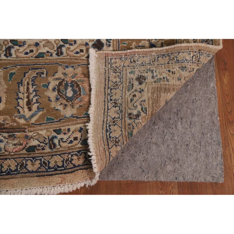 Hand Knotted Oriental 100% Wool Carpet Traditional Floral Peach Mashad Area Rug - 12' 7'' X 9' 9''
