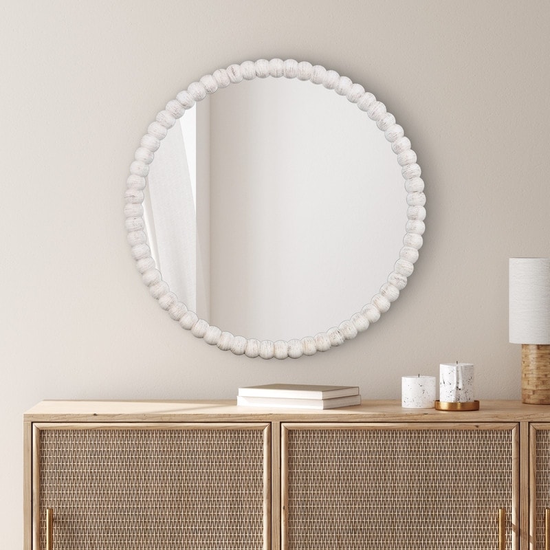 Antique Farmhouse Beaded Round Wall Mirror