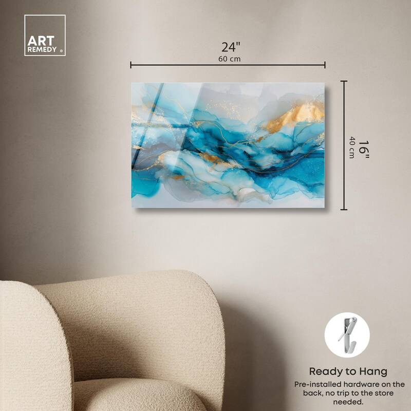 Ethereal Blue and Gold Acrylic by Art Remedy, Ready to Hang