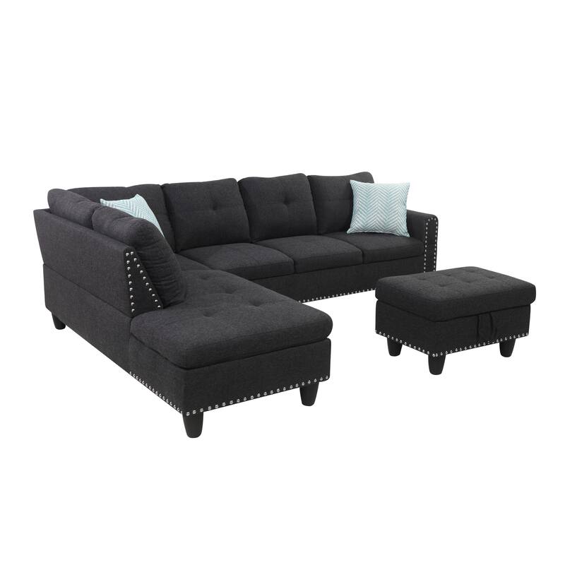 Alger 98-inch Wide Left Hand Facing Sofa with Chaise and Ottoman - 98"W x 71"D x 33"H