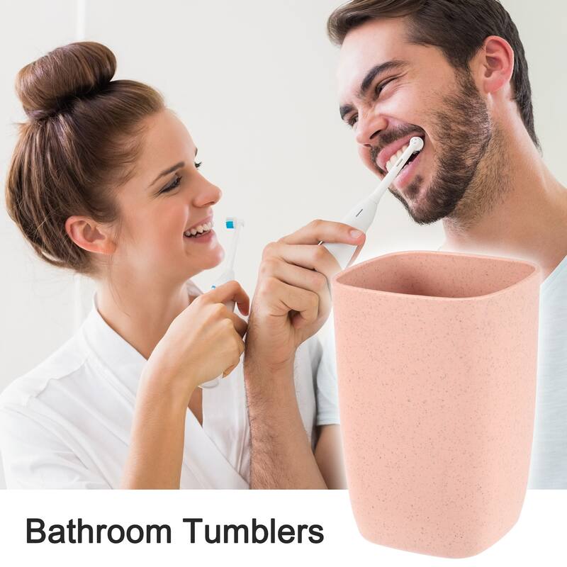 Square Shape Bathroom Toothbrush Tumblers PP Cup Kitchen 4.09"x2.76" - Pink