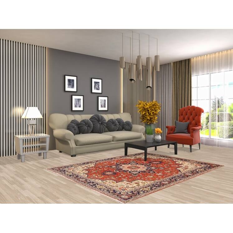 Orange Medallion Tabriz Persian Rug Handmade Wool Carpet - 4'11"x 6'6"