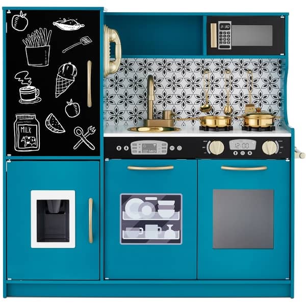 slide 2 of 7, Pretend Play Kitchen Wooden Toy Set for Kids with 11 Accessories
