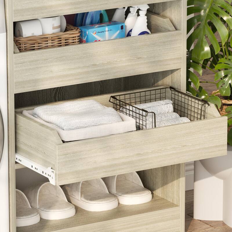 20"-60" Closet System with 3 Wooden Drawers and Sturdy Shelves and Retractable Rods
