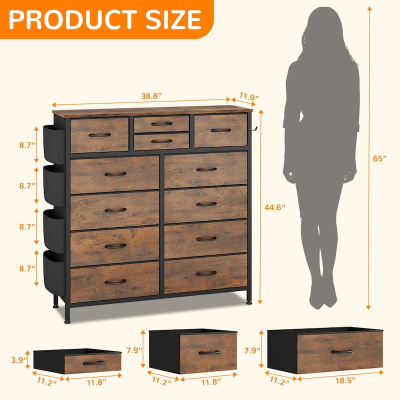 12 Drawer Dresser Fabric Tall Dressers for Bedroom Chest of Drawers