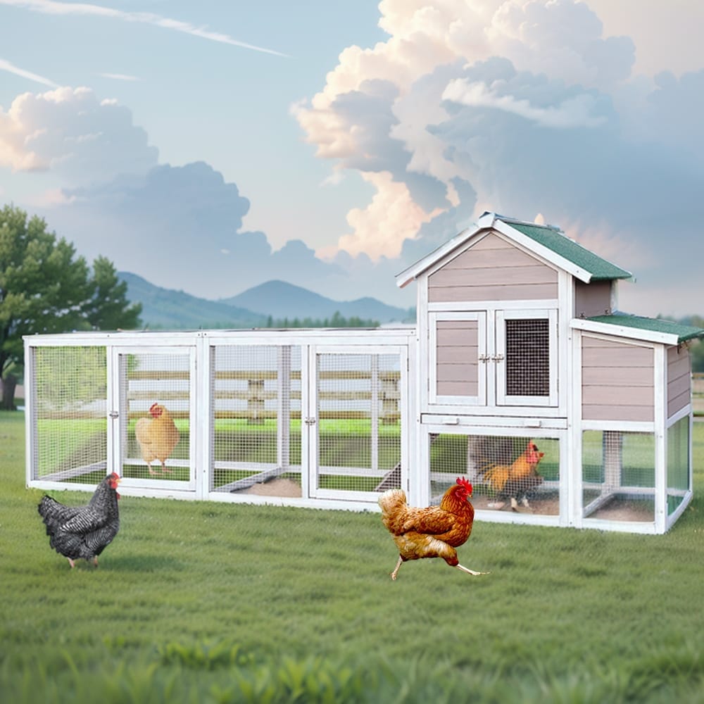122" Metal Poultry Fencing, Large Wood Chicken Coop w/ Nesting Box