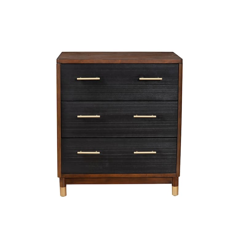 Chest with 3 Drawers and Round Legs, Brown and Black