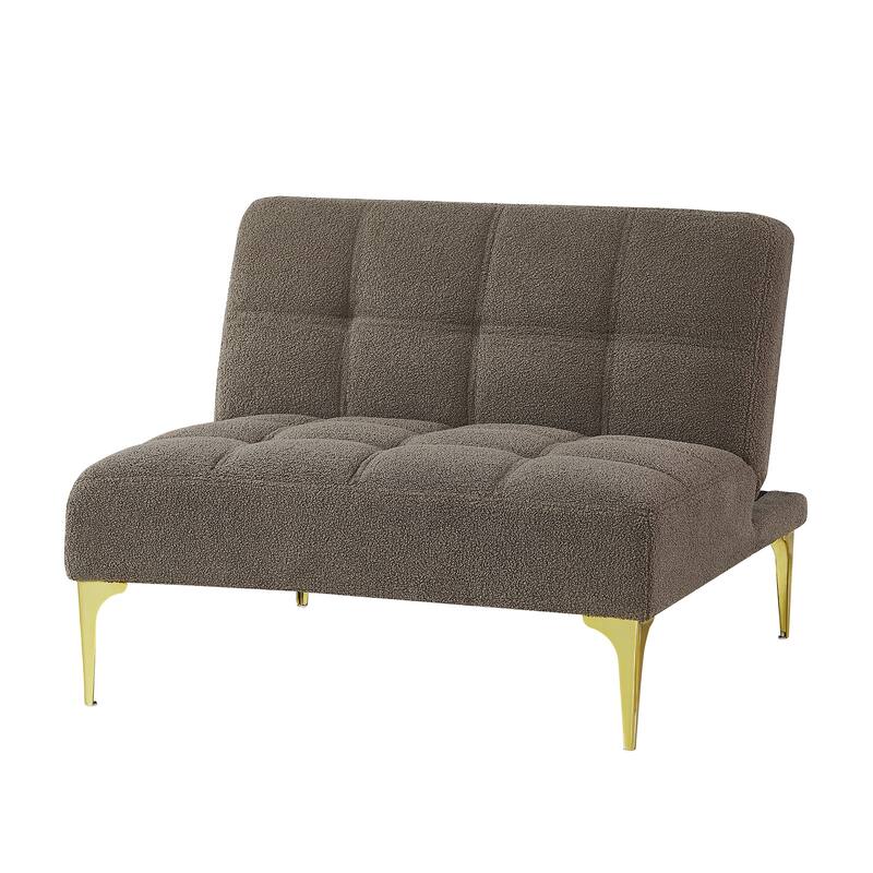Convertible Futon Teddy Fabric Sofa Bed With Gold Metal Legs