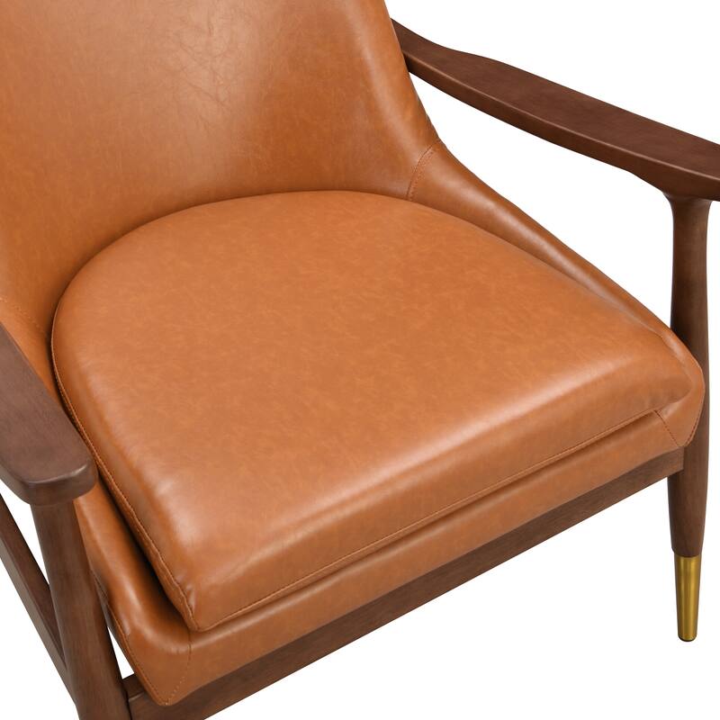 Mid-Century Faux Leather Accent Chair - Brown