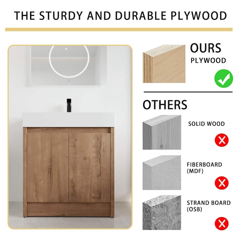 Malwee 24"/30"/48"/60" FreeStanding Bathroom Vanity, Floor Stand Bathroom Vanity with Resin Top,Soft Close Door