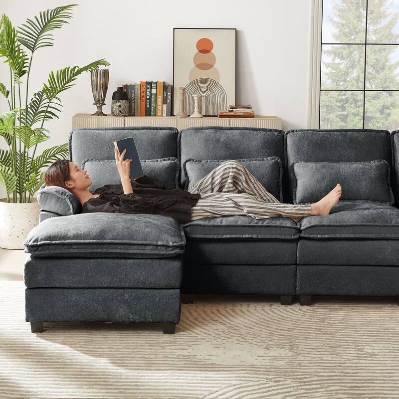 113 Inches Oversized Double Layer Cloud Design U Shaped Sofa with Double Chaise