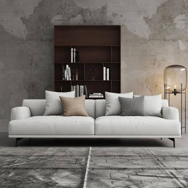 Square Arm Fabric Straight Sofa in Beige