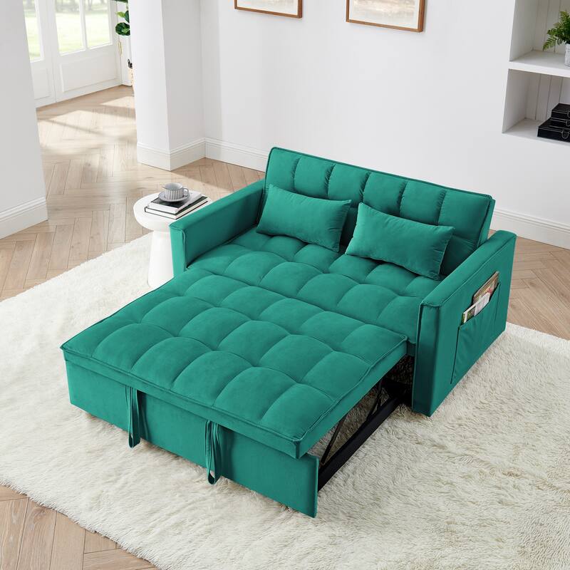 Anmytek 54.33 Inch Space-Saving Velvet Sofa Bed - 3 Lengths Foldable Pull-Out Adjustable Back