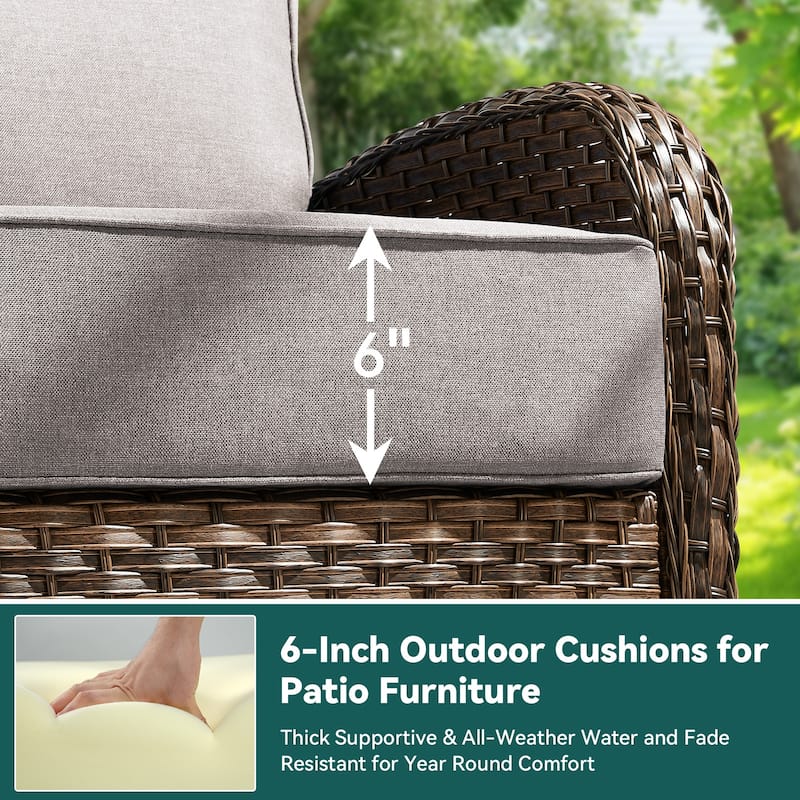 Pocassy Outdoor Sofa Swivel Chair and Ottman with 30in Fire Pit Table