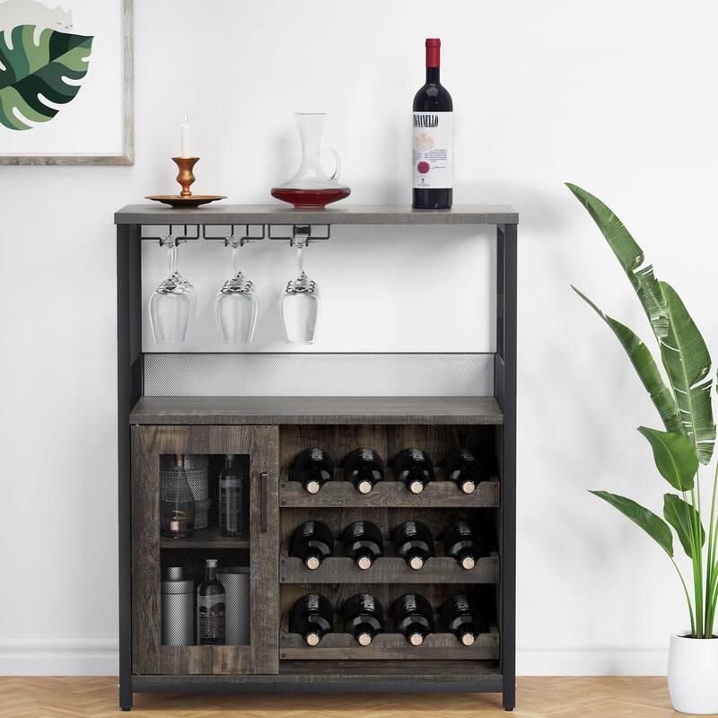 Wine Bar Cabinet with Storage,Small Liquor Cabinet,Bar Cabinet with Glass Holder