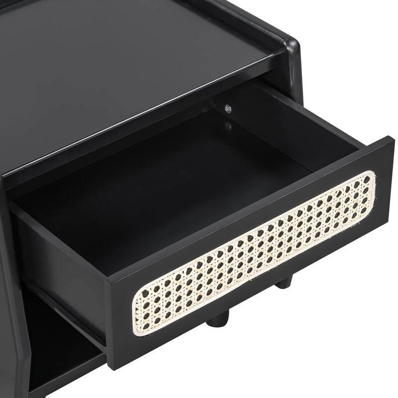 Christopher Knight Home - Zessia Retro 19" Wood Nightstand with Woven Drawer and Open Shelf