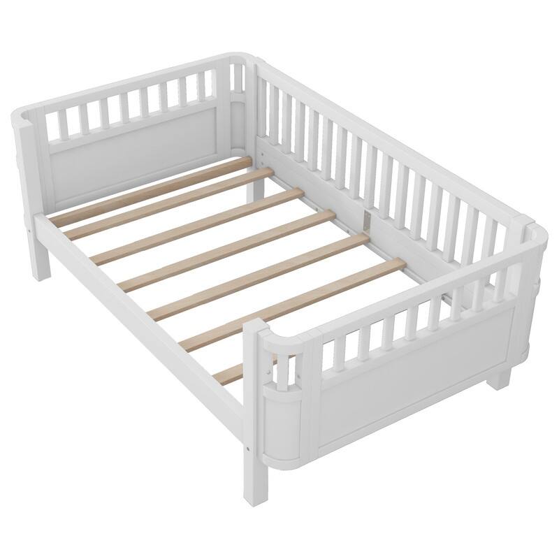 Twin Size Wood Platform Bed with Rails for Girls and Boys