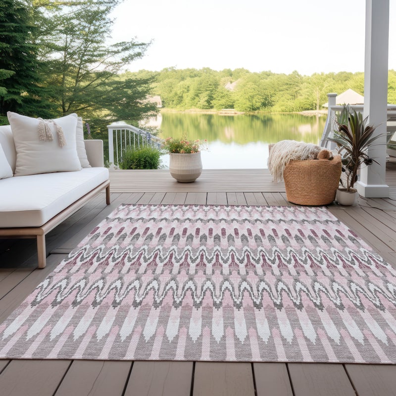 Machine Washable Indoor/ Outdoor Chantille Moroccan Boho Rug - Pink - 3' x 5'
