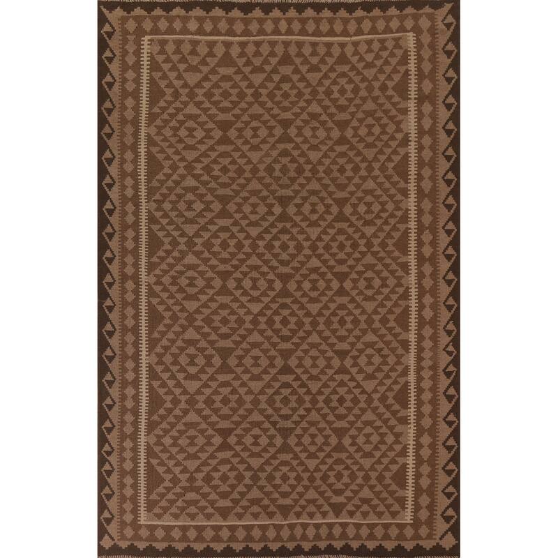 Hand Woven Oriental 100% Wool Carpet Southwestern Geometric Brown Kilim Area Rug - 9' 4'' X 6' 8''